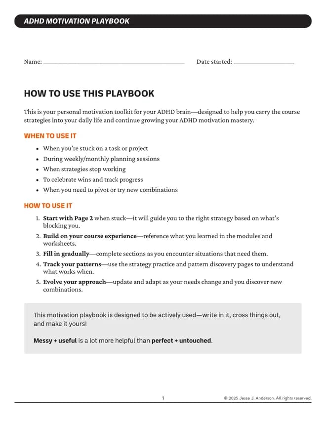 Sample page from the ADHD Motivation Playbook